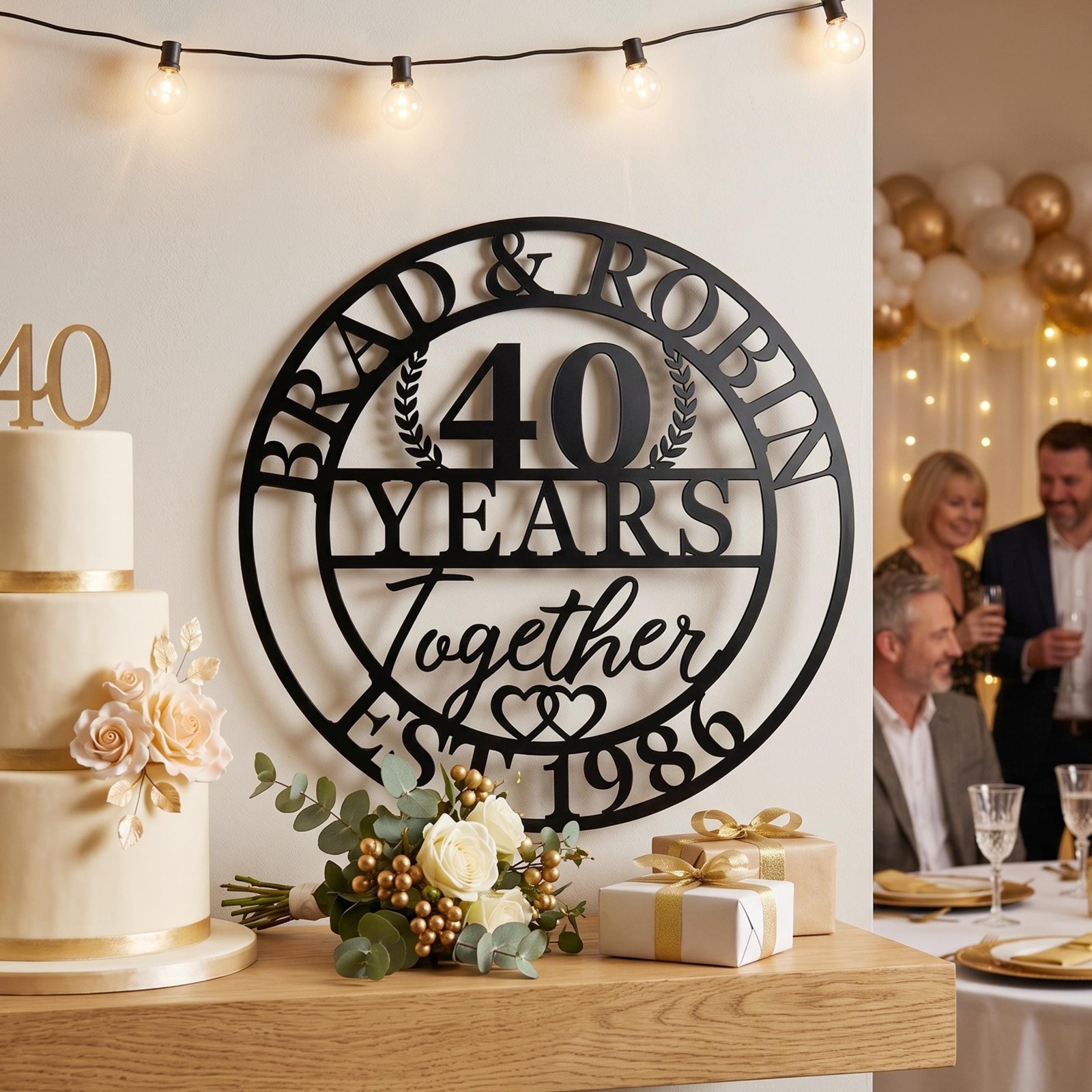 Personalized Anniversary Metal Sign, 40 Years Together Couple Wall Decor