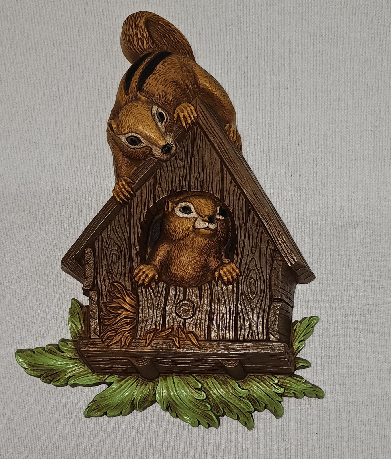 Vintage Homco Squirrel Bird House Art Plaque 1970s Nature