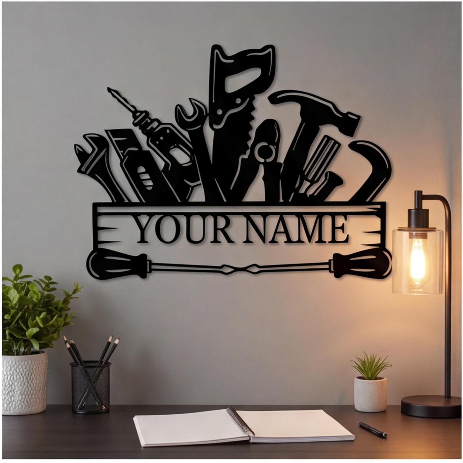 Hand Tool Metal Sign Custom Workshop Wall Decor Garage Mechanic Plaque Gift