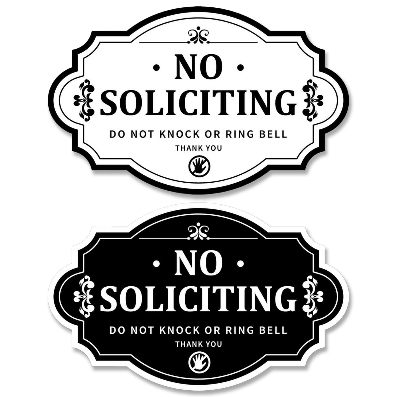 Wooden No Soliciting Sign for Front Door, (3.5 x 5.5) inches, black and white