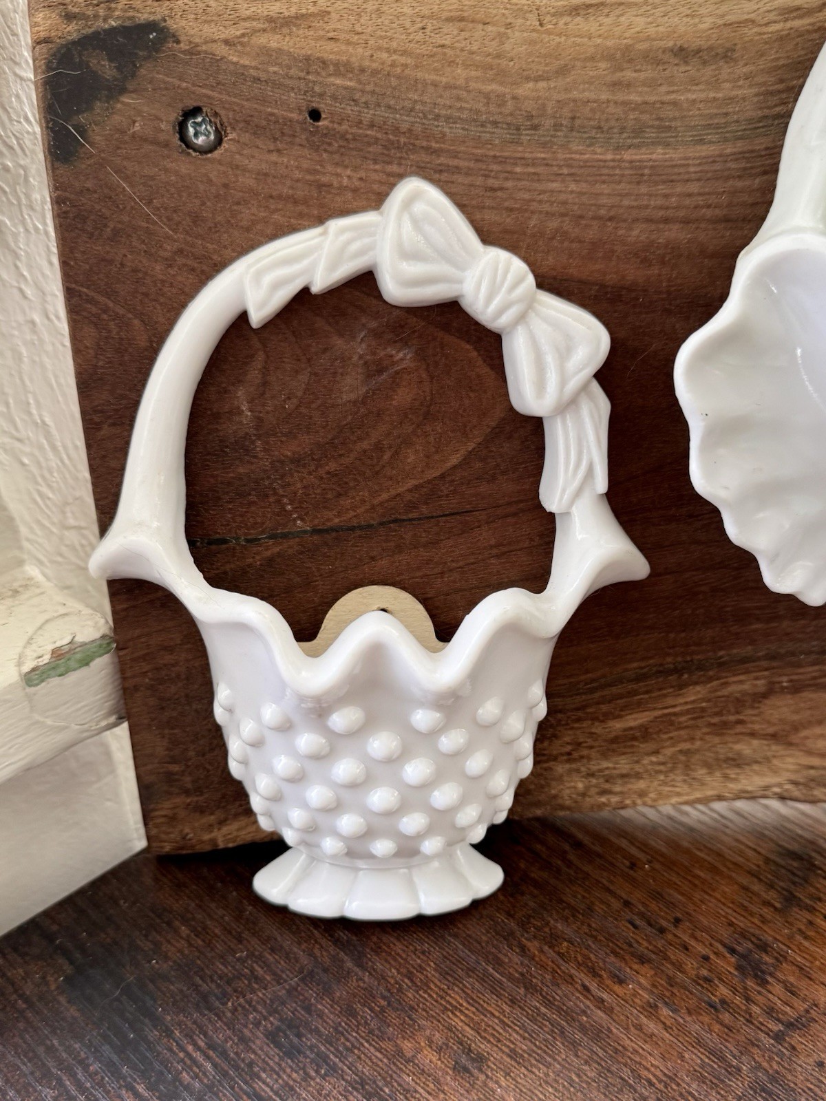 Vintage Burwood Hobnail Wall Decor Set White Basket Vase Plaque Cottagecore MCM