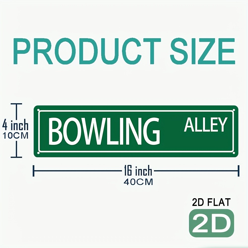 Vintage Aluminum Bowling Sign 10x40cm Green White 2D Flat