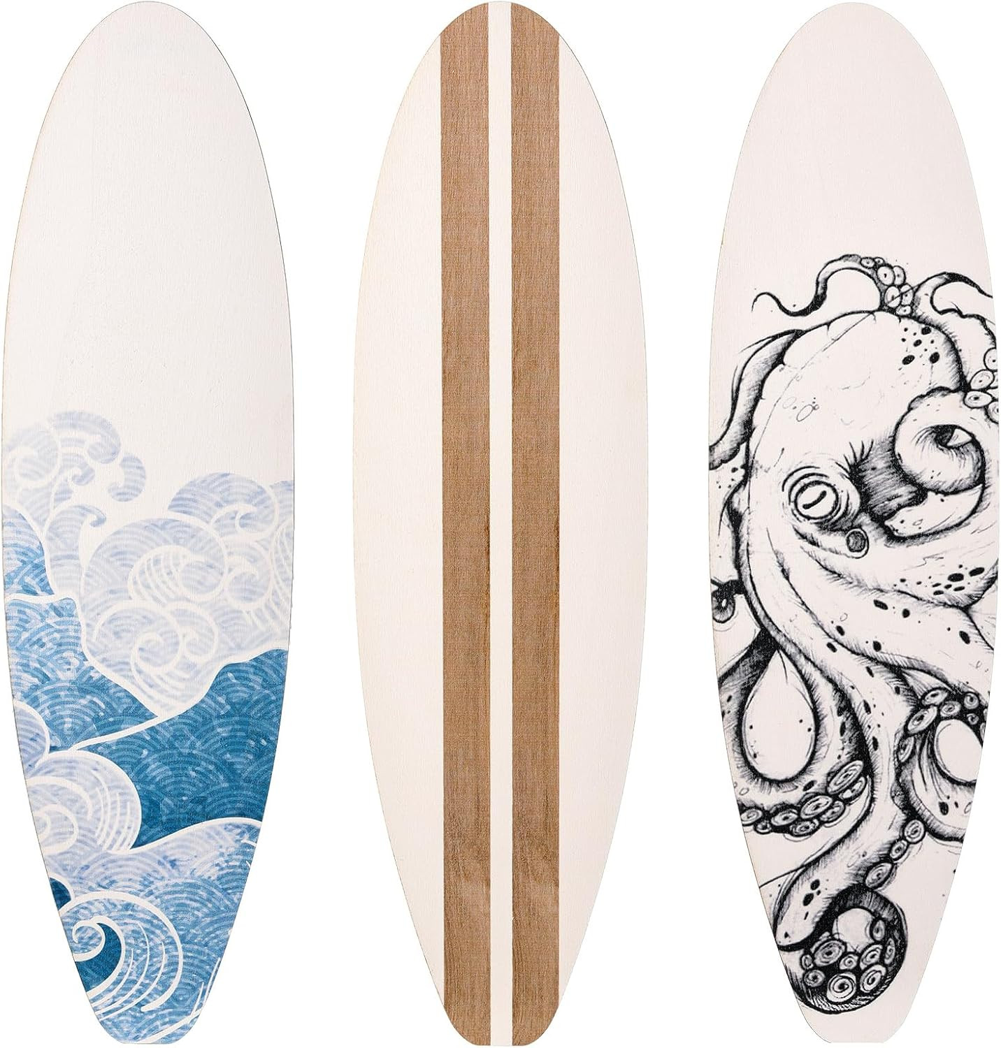 3 Piece Wooden Surfboard Wall Decor for Beach-Inspired Bedroom or Living Room