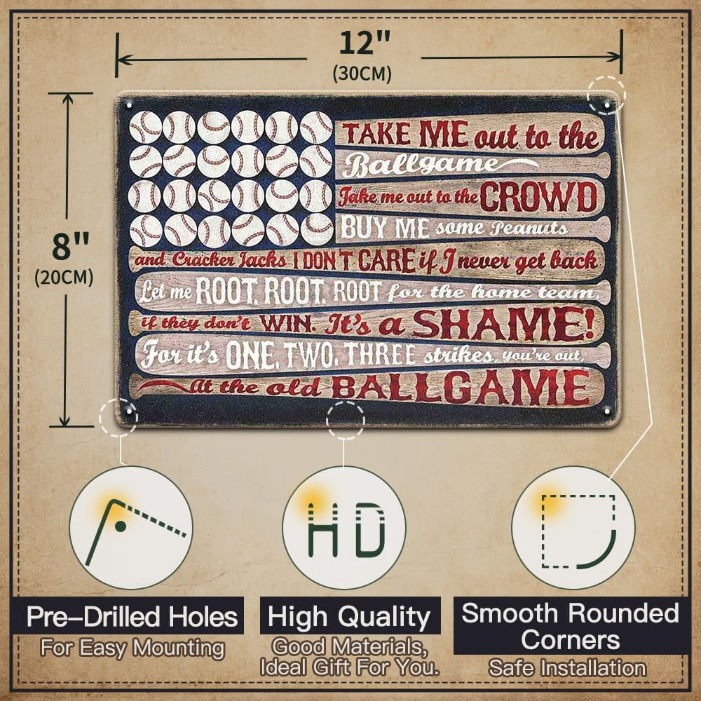 Metal Baseball Room Decor Sign – Vintage Tin Sign for Boys Room, Bedroom, Sports