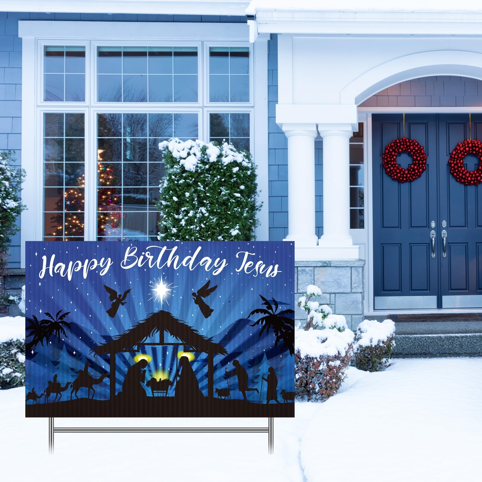 24 Inch Christmas Holy Nativity Yard Sign with Stakes Happy Jesus Lawn Sign M…