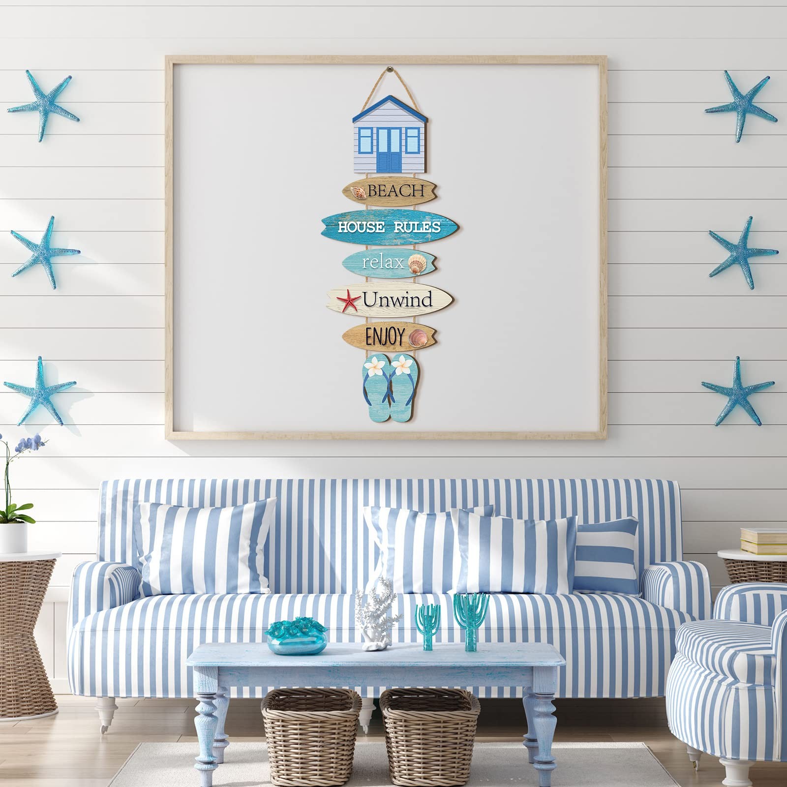 Kigley Beach Theme Wooden Wall Decor Summer Coastal Ocean Hanging Decor for