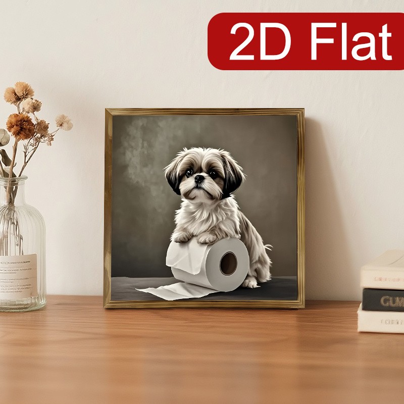 Muted Tone Shih Tzu Dog Toilet Paper Farmhouse Bathroom Tabletop Wooden Sign