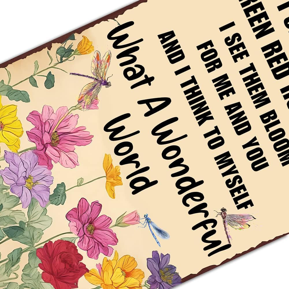 Vintage Metal Wall Sign – “What a Wonderful World” Garden Decor, 12×8 Inches