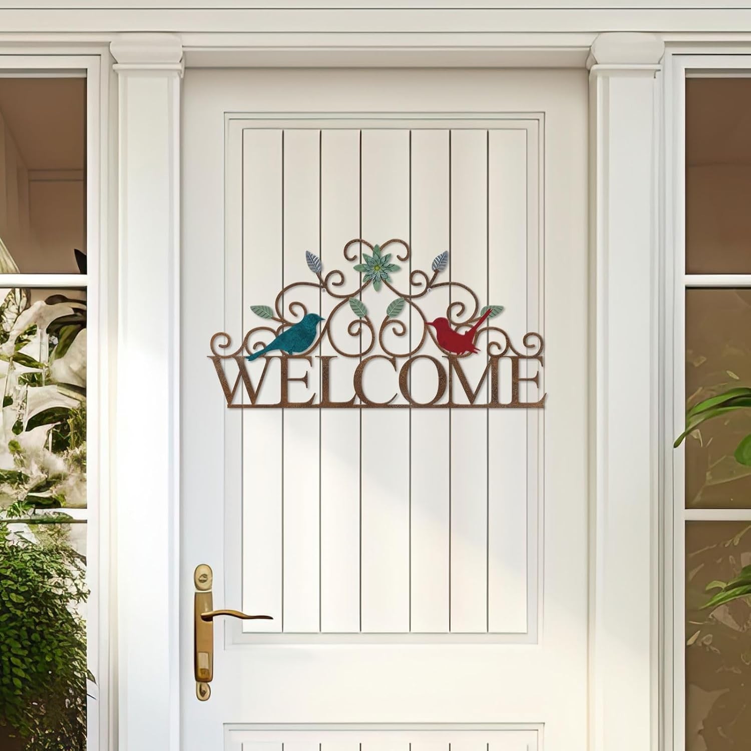 Metal Welcome Wall Art Sign for Front Door 13.8″L x 6.8″W Vintage