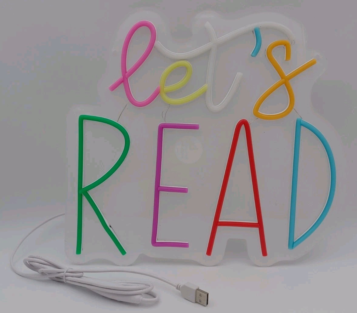 “Let’s READ” Neon‑Style LED Sign – Colorful Wall Decor – USB Powered Film Sealed