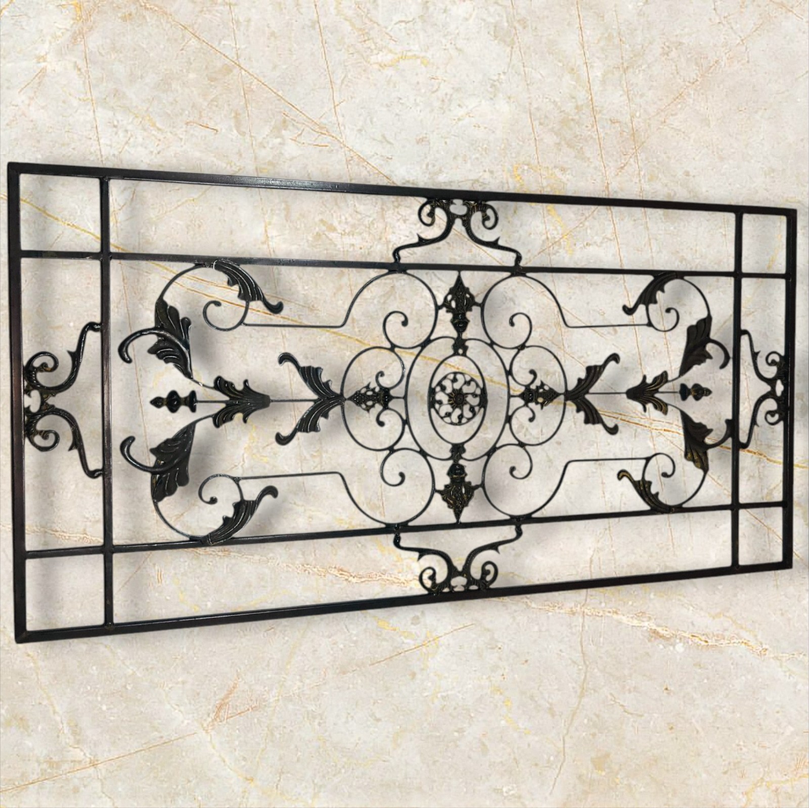 Wrought Iron Rectangular Rustic Wall Decor Scroll Design 39 in x 19.5 in