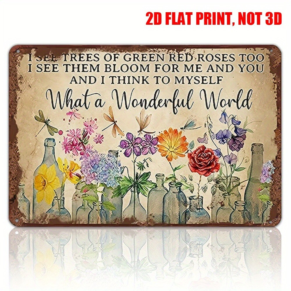 Garden Tin Sign Outdoor Flower Gardening Metal Signs What A Wonderful World 12×8