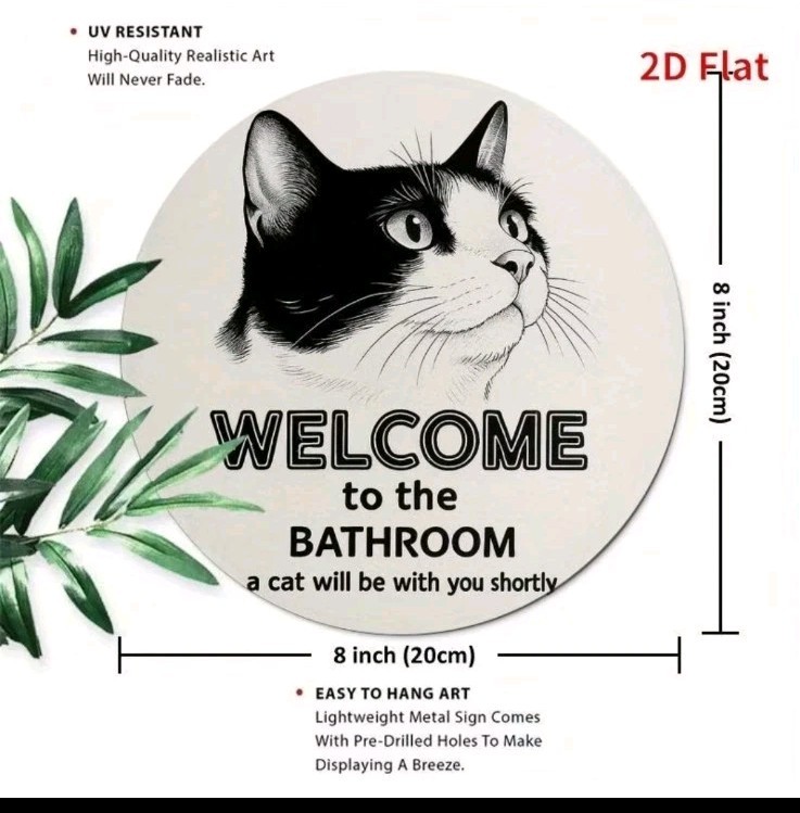Black Cat Welcome to the Bathroom Sign Funny Metal Wall Plaque Retro Kitten Cat