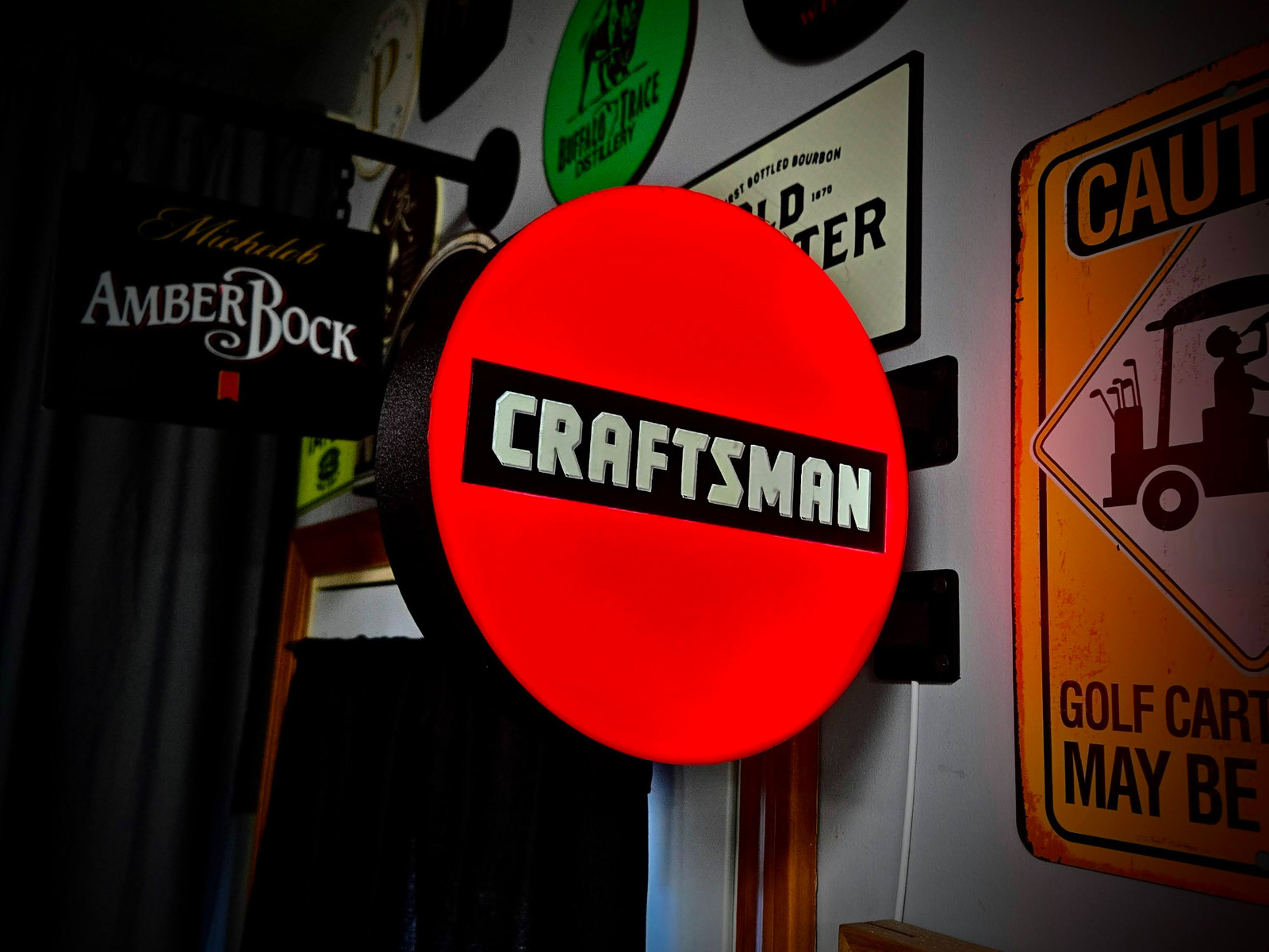 Craftsman LED Lightbox Sign 3D Printed Round Wall Mount Man Cave Garage Decor